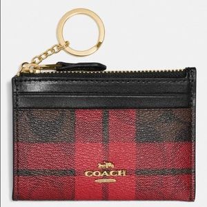Coach NWT Red Plaid Card Holder/Wallet